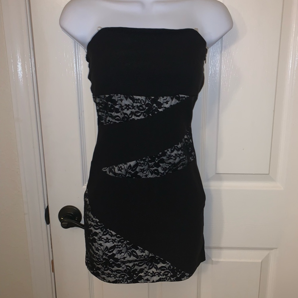 🌹New A’gaci black strapless bodycon lace dress